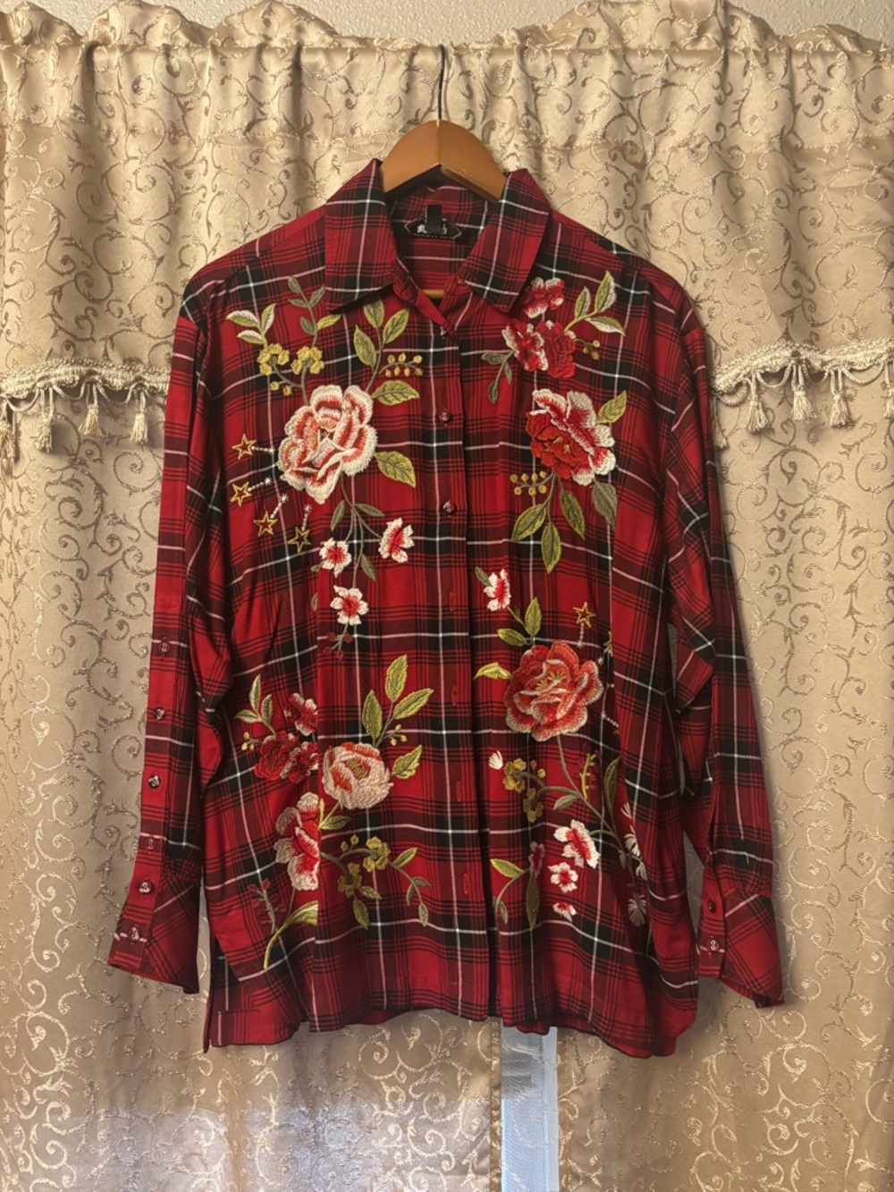 Johnny Was Workshop Mira Plaid Button Detail Relaxed Shirt- Tallisto Medium